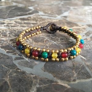 Hand woven beaded colorful bracelet brass